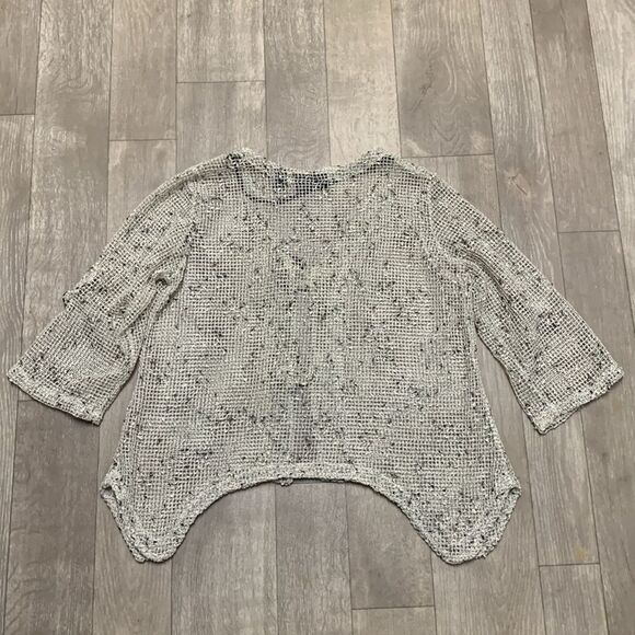 Womens Nina Leonard Fishnet Crochet‎ Mesh Beach Hippie Cardigan Open Sweater - Picture 2 of 6